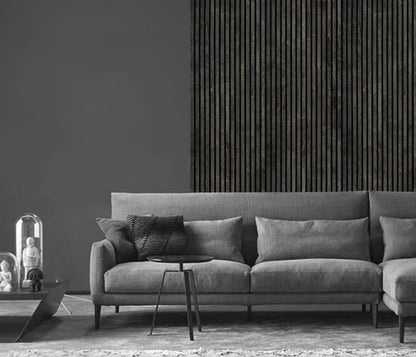 Pannello acustico a doghe da parete 240 cm x 60 cm in marmo nero e oro 